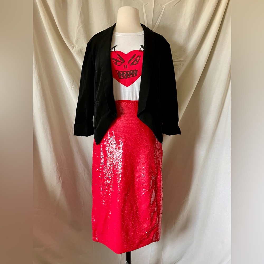 Glamour ASOS Cherry Red Sequin Pencil Skirt sz UK 12 / US 8-10 NWT - Picture 6 of 13